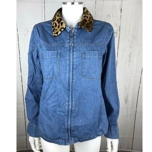 Gloria Vanderbilt Denim Jacket Jean Leopard Zipper